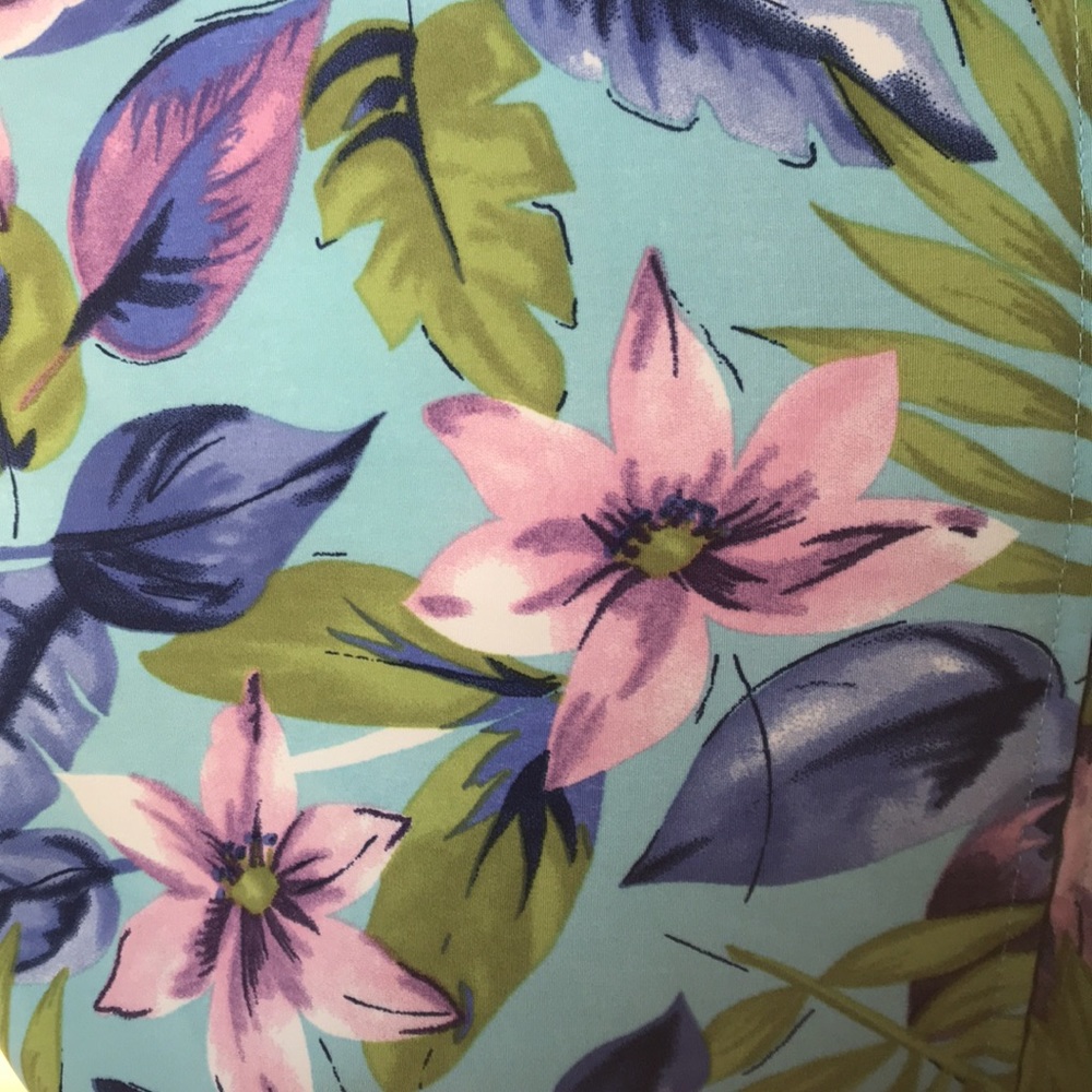 Vintage 80s 90s Tropical Pink and Blue Floral Midi Dress - Picture 4 of 6